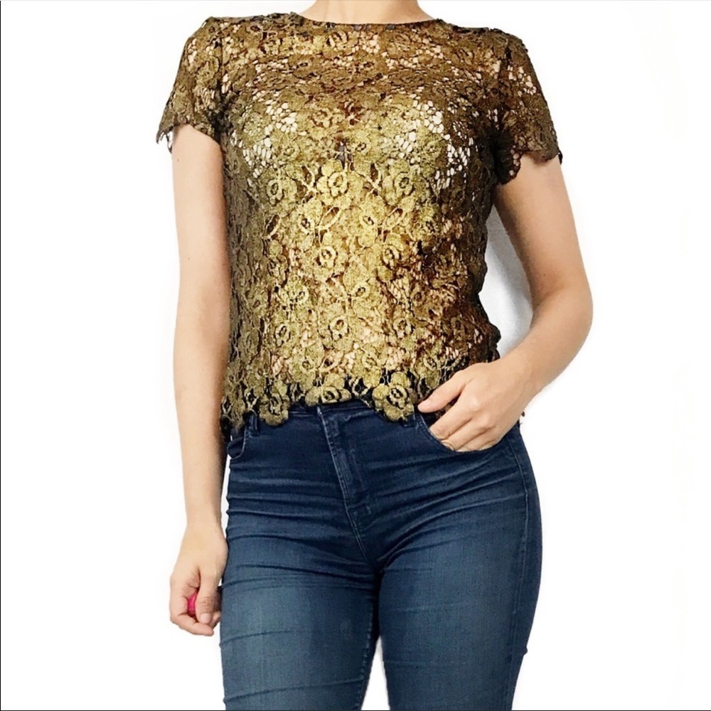 Cremieux Metallic Lace Blouse Top